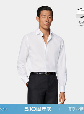 【礼物】SUITSUPPLY面料灰色埃及棉宽展领男士条纹衬衫