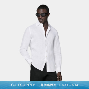 经典 男士 SUITSUPPLY白色亚麻衬衫 24夏季 休闲商务 新款 领特别修身