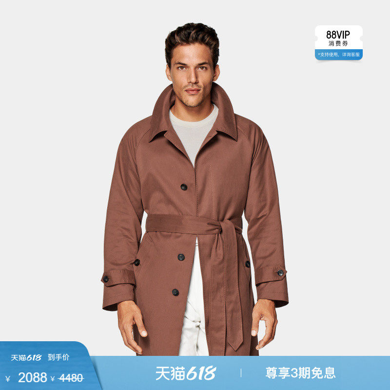 奥莱SUITSUPPLY深橙色男士风衣束腰大衣外套腰封时尚休闲