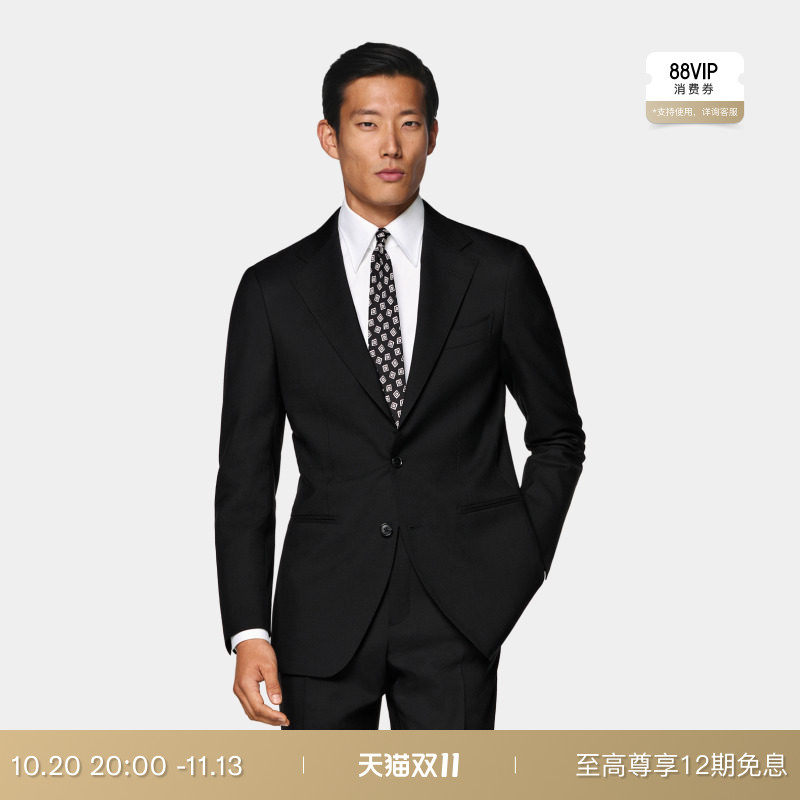 SUITSUPPLY黑色热带羊毛单排扣西装上衣外套