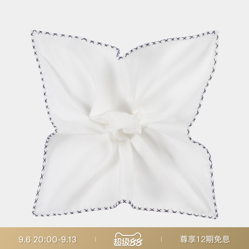 SUITSUPPLY白色男士口袋巾棉桑蚕丝混纺西装搭配商务