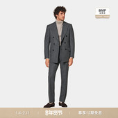 套装 SUITSUPPLY西服深灰色羊毛条纹合体男士 双排扣西装