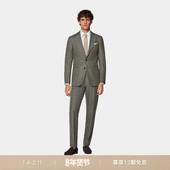 套装 SUITSUPPLY中绿色羊毛桑蚕丝亚麻混纺男士 西装