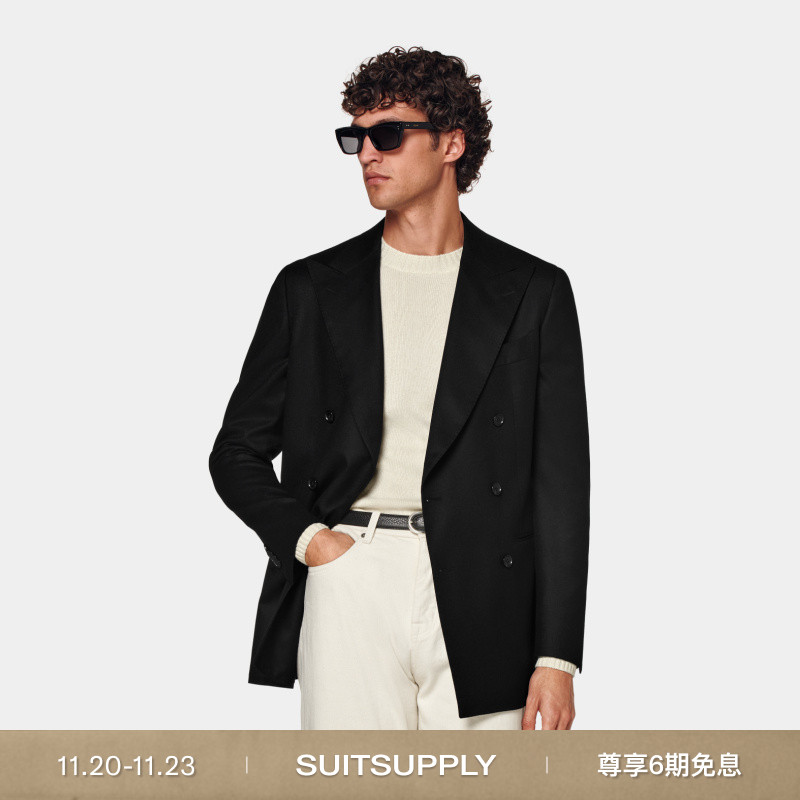 Suitsupply黑色S120支羊毛西服