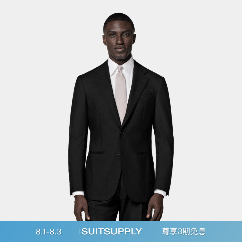 经典热卖-SUITSUPPLY黑色Traveller四股羊毛西装套装 - 实物图