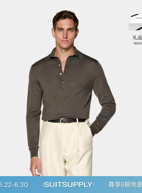 SUITSUPPLY-深绿色羊毛长袖Polo毛衣针织