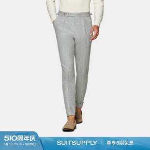 长裤 男士 SUITSUPPLY浅灰色羊毛法兰绒锥型修身