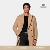 SUITSUPPLY驼色骆驼绒双排扣长款 束腰休闲大衣外套