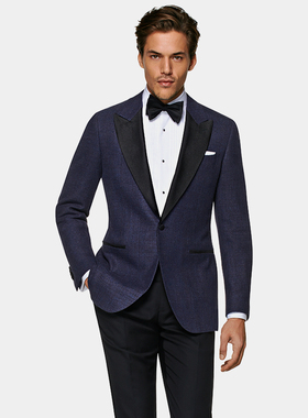 奥莱SUITSUPPLY-蓝色丝麻棉混纺男士礼服西装上衣