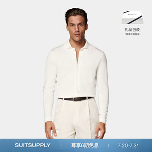 休闲商务 SUITSUPPLY夏米白色Polo开襟衫 男士 美利奴羊毛经典 款