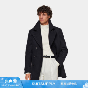 SUITSUPPLY藏青色毛呢双排扣大衣男士羊毛外套保暖Austin时尚休闲