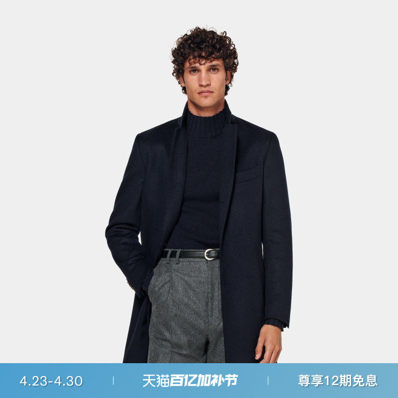 SUITSUPPLY藏青色毛呢大衣男士羊毛外套时尚户外休闲
