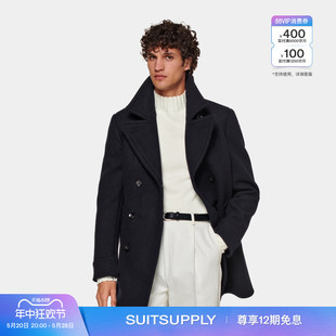 休闲 SUITSUPPLY藏青色毛呢双排扣大衣男士 羊毛外套保暖Austin时尚