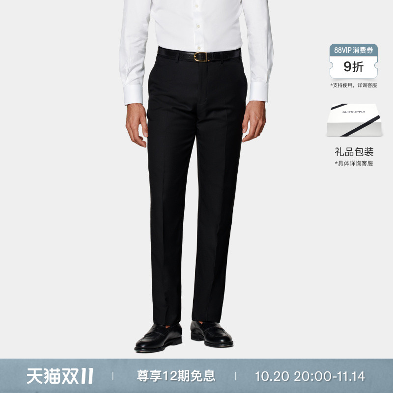 SUITSUPPLY秋黑色S110支羊毛直筒男士长裤正装经典款