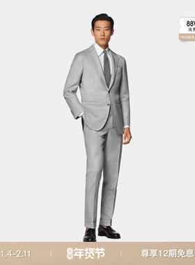 SUITSUPPLY秋浅灰色S140支羊毛西服男士西装套装