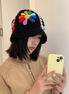 韩系ins针织彩色渔夫帽