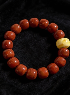 新中式国风原创天然川料南红玛瑙瓦西火焰老型蜜蜡手串手链女单圈