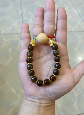 新中式国风原创设计天然和田玉新疆且末老糖老型金膏玉大圆珠手串