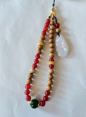 新中式国风原创本命年红玛瑙珠串崖柏老山檀翡翠吊坠手机链挂饰女