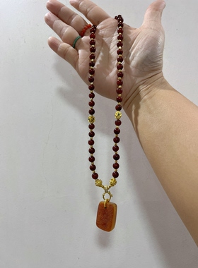 新中式国风原创天然原石老蜜蜡吊坠血珀琥珀珠串项链锁骨链毛衣链