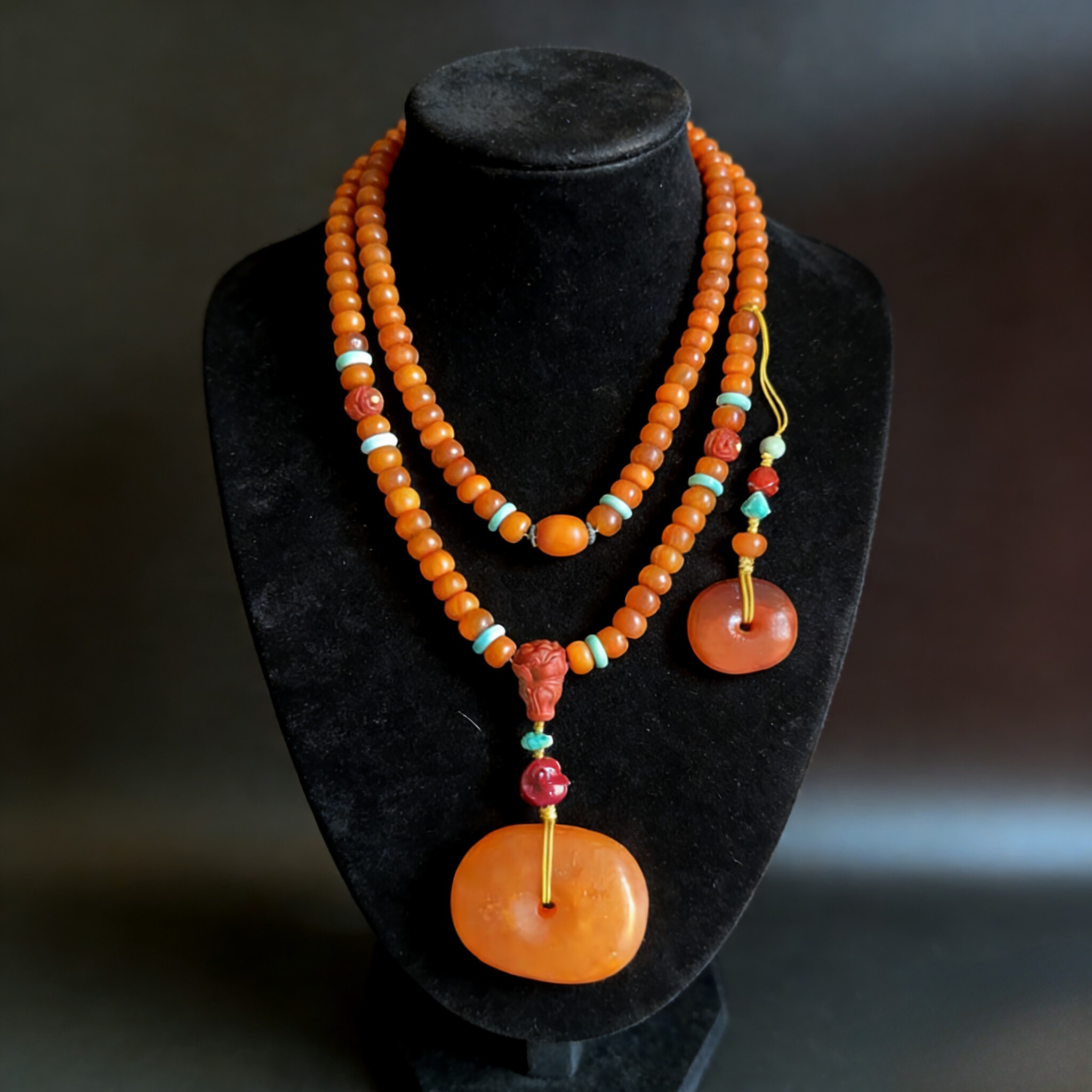 新中式国风原创天然老蜜蜡藏扣平安扣吊坠算盘珠串复古长款毛衣链