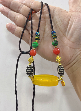 新中式国风原创天然金绞蜜蜜蜡桶珠天珠绿松石手工编绳项链锁骨链