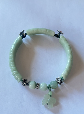 新中式国风原创天然翡翠半镯珠串蝴蝶吊坠老银花手串手链女款