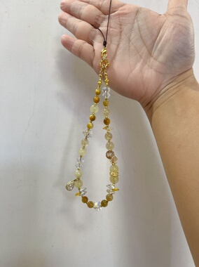 新中式国风原创设计天然金虎眼石金发晶多宝手机链女款挂件挂绳