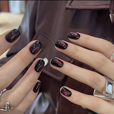 【猩红女巫】手工穿戴甲纯手工猫眼红色新款假指甲新年红光疗指甲