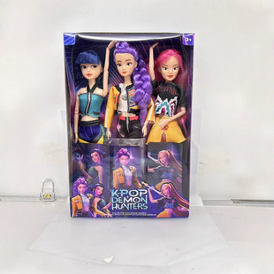 跨境KPOP猎魔女团男团动画版玩偶娃娃主题曲七彩灯光音乐手办玩具