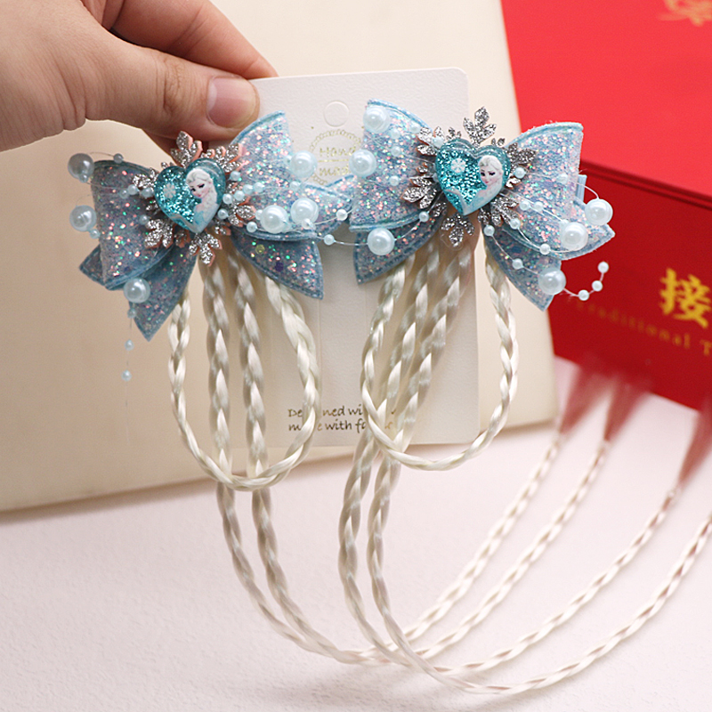 女童爱莎公主头饰假发辫子蝴蝶结小女孩头花发夹儿童发饰可爱发卡