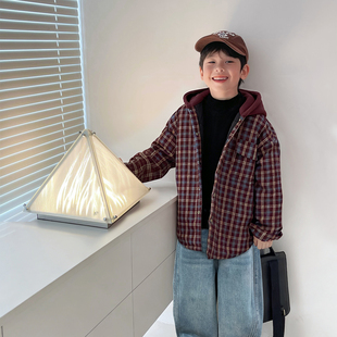 霖霖妈童装儿童外套冬季中大童冬天衣服宝宝上衣男童格子连帽棉衣