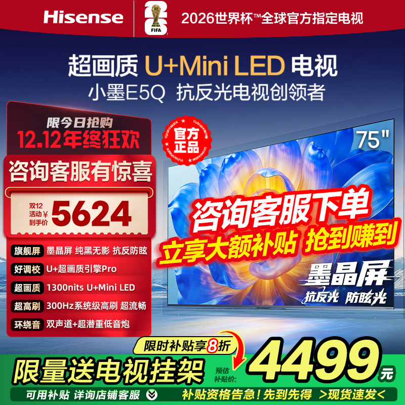 海信电视小墨E5Q 75英寸超画质U+ Mini LED墨晶屏300Hz高刷4K电视