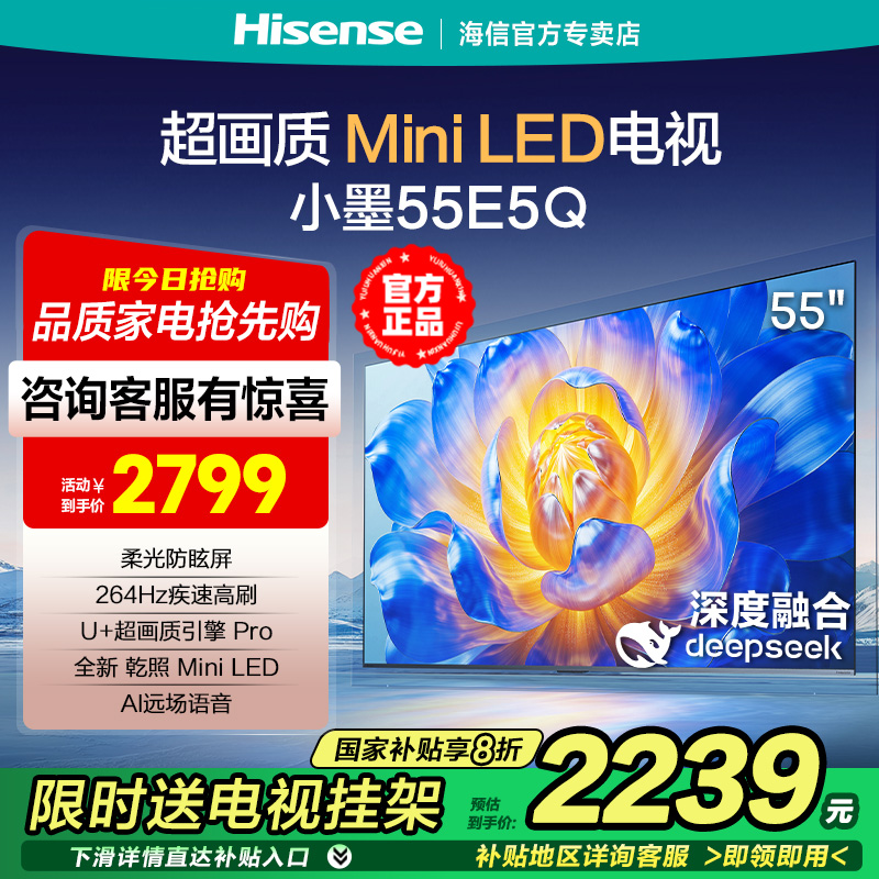 海信电视小墨E5Q 55英寸超画质U+MiniLED柔光防眩屏高刷4K电视机