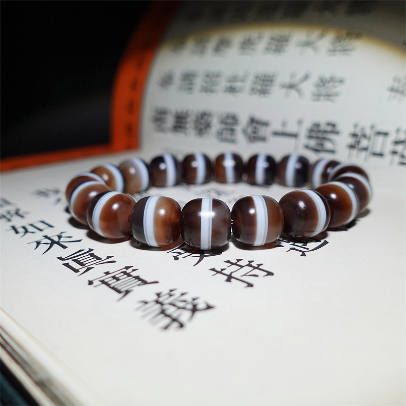 云上菩提 天然玛瑙一线药师珠手串老型同料黑色手链佛珠男女款