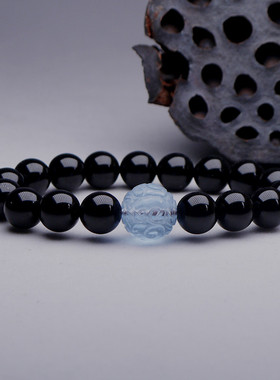 原创天然黑玛瑙回纹珠手链
