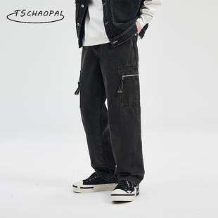 美式潮牌多口袋牛仔长裤男宽松大码痞帅oversize休闲户外工装裤子