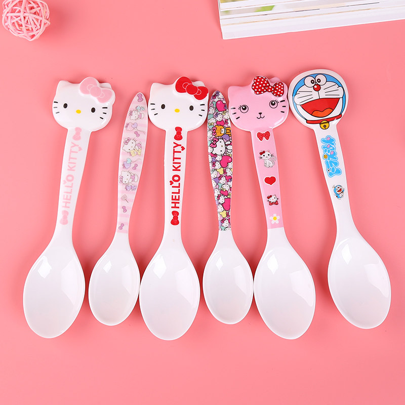长柄小勺子KT猫叮当PP家用匙羹卡通创意可爱儿童耐摔餐具密胺勺子