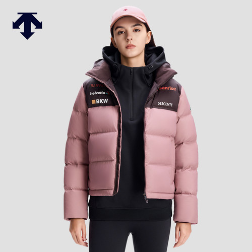 DESCENTE迪桑特瑞士国家队合作Replica拼色女士连帽保暖羽绒服