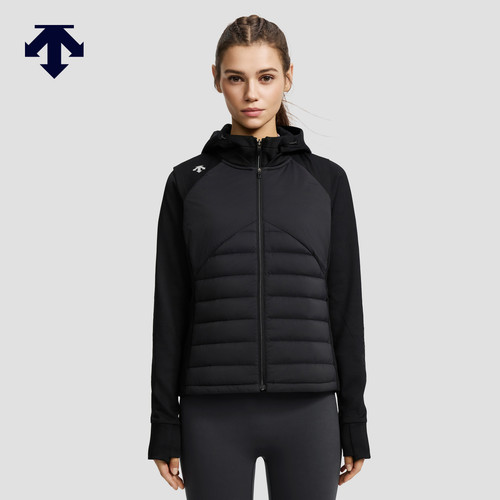 DESCENTE迪桑特HEAT NAVI羽绒马甲+抓绒针织连帽衫女士上衣两件套