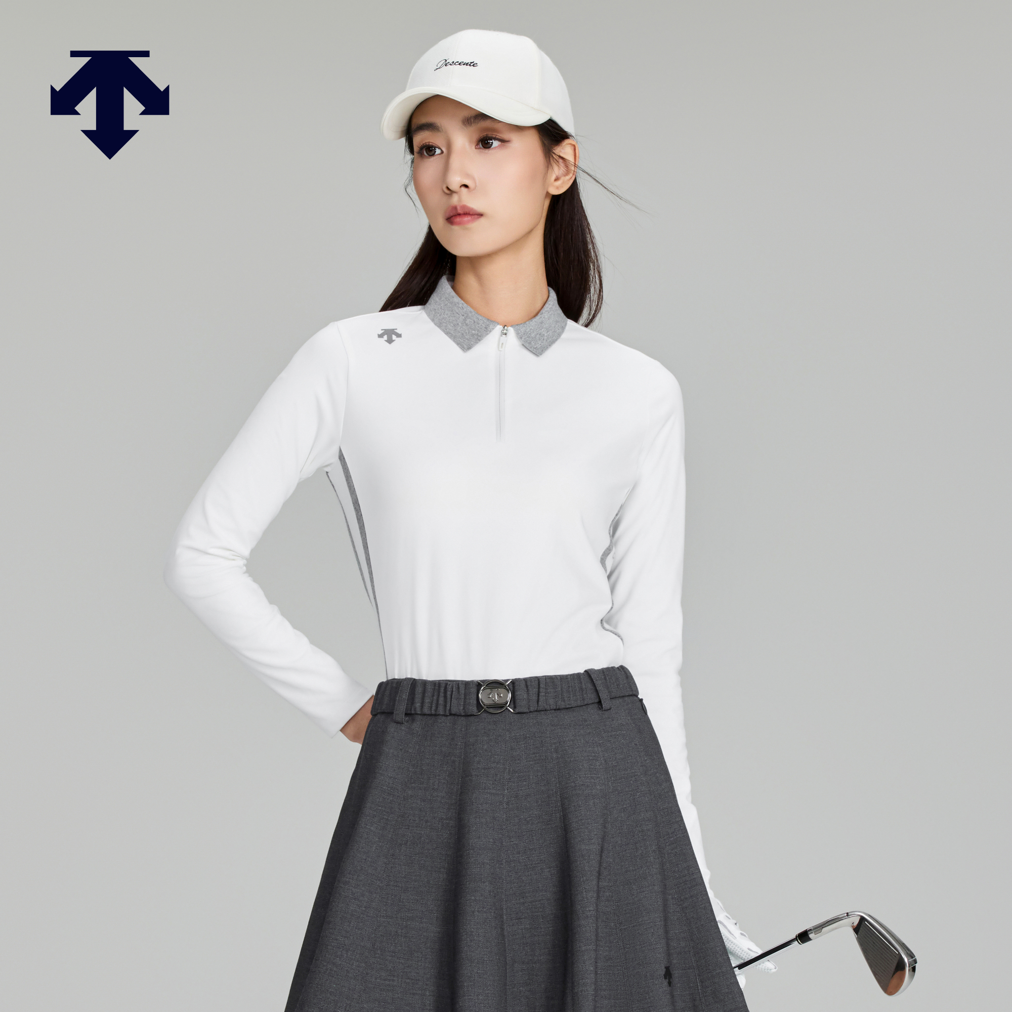 DESCENTEGOLF迪桑特高尔夫女PRO系列双面磨毛长袖POLO衫秋冬新品