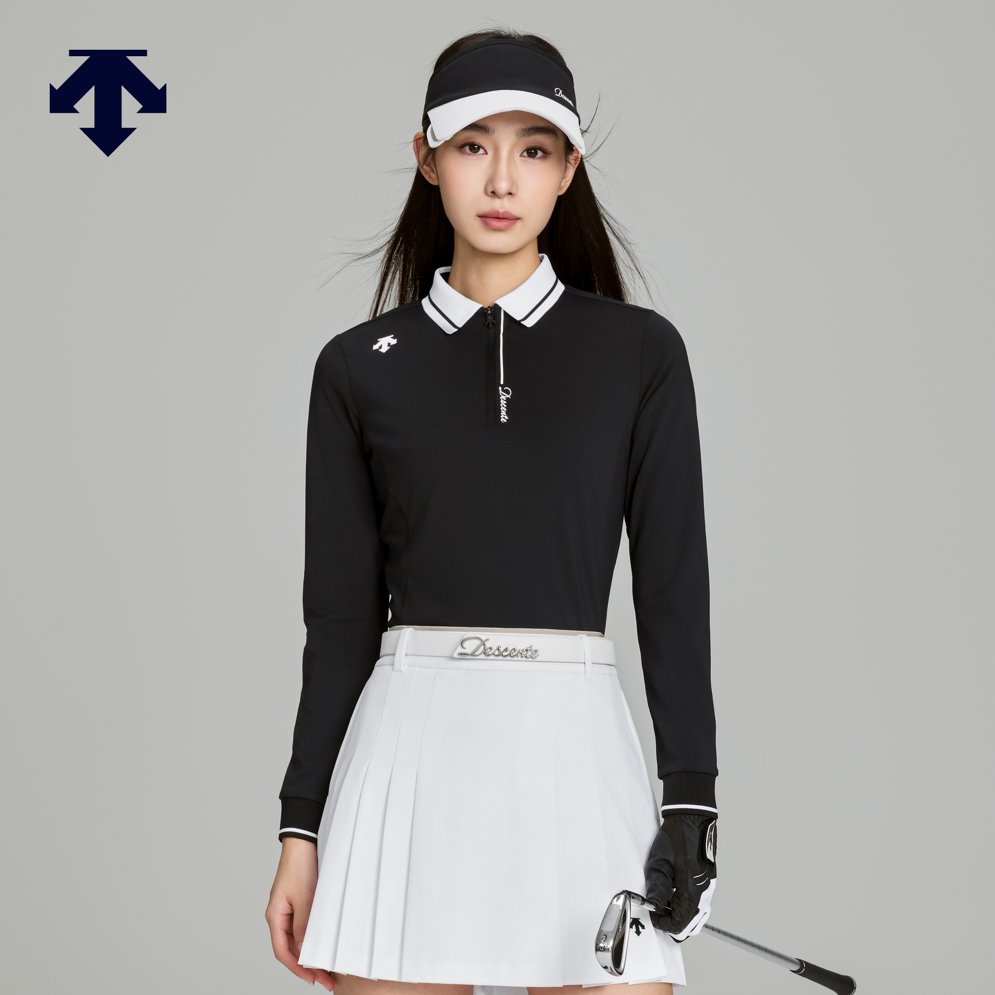 DESCENTEGOLF迪桑特高尔夫女士PRO撞色修身长袖POLO衫秋冬新品