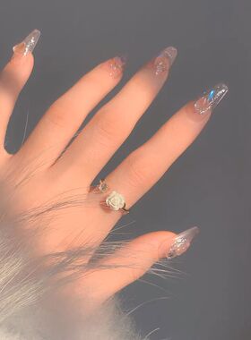 山茶花开口戒指女可调节小众