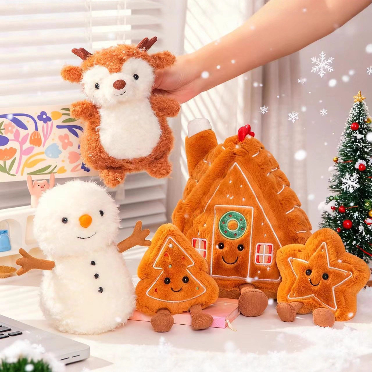 冬季新品圣诞公仔玩偶姜饼屋姜饼人圣诞雪花雪人小号毛绒玩具礼物