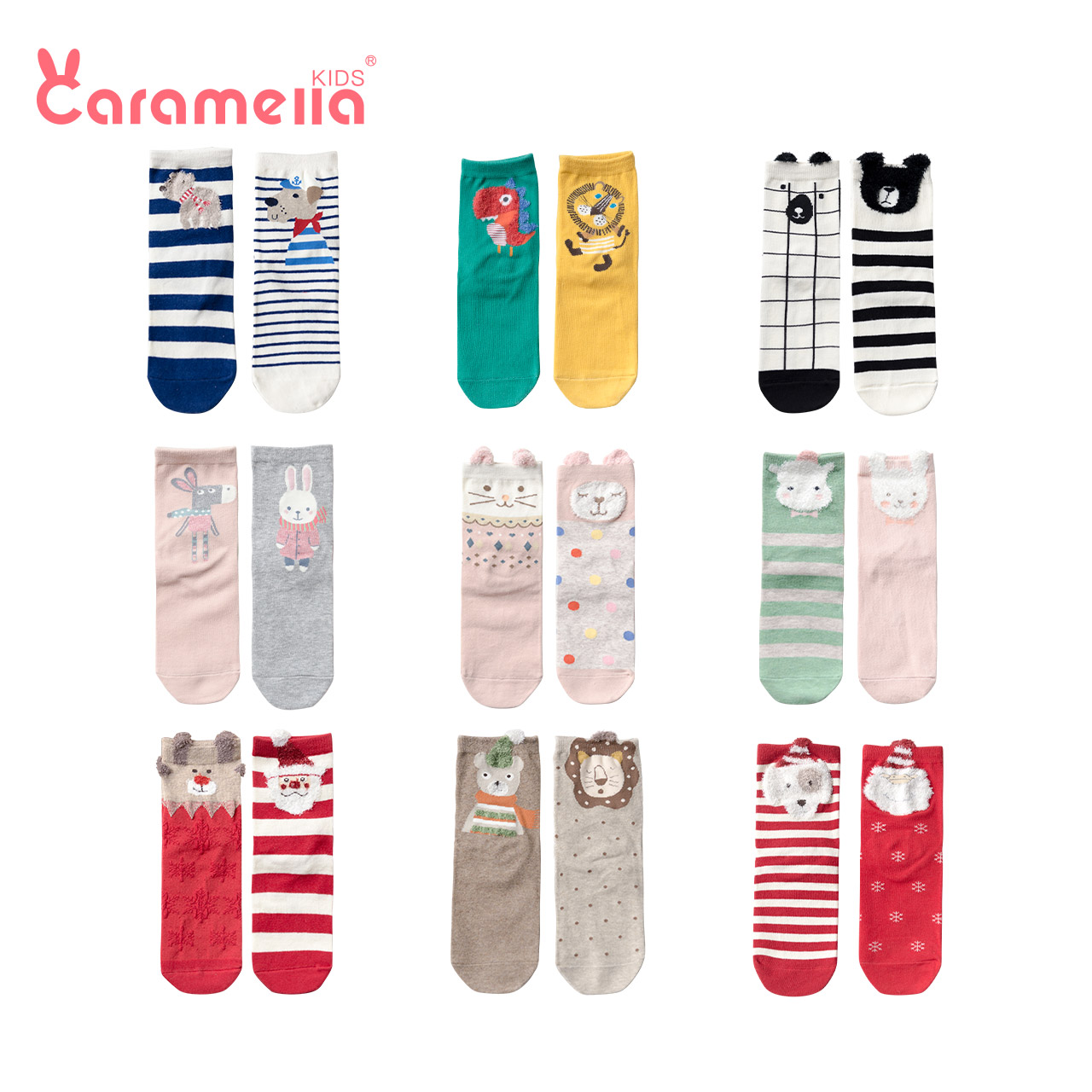 3caramella儿童纯棉袜子春秋袜男女童婴儿中筒地板袜子宝宝袜子