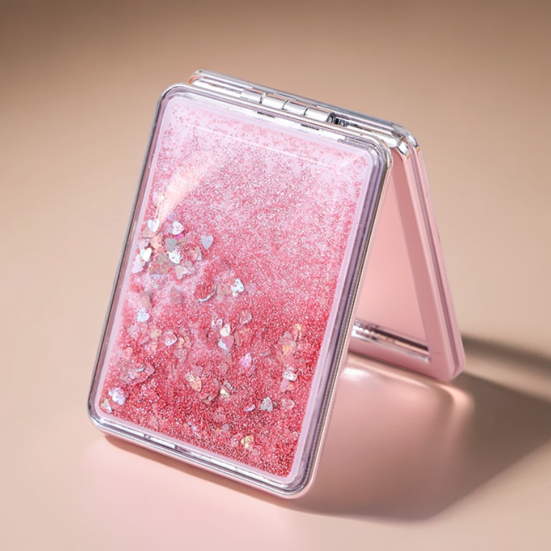 少女心学生流沙双面放大镜子可爱手持小号便携随身翻盖折叠化妆镜