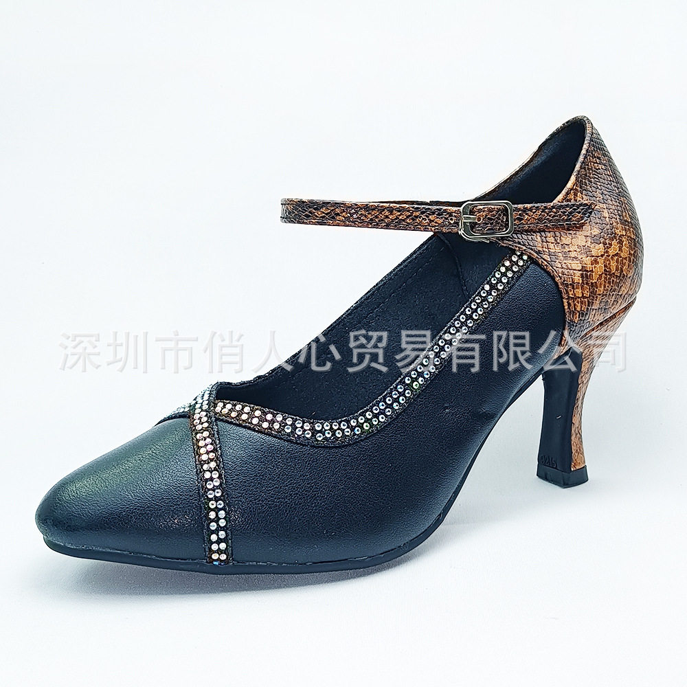 2026新款外贸带钻国标摩登舞鞋女成年中高跟跳舞鞋室内软底舞蹈鞋