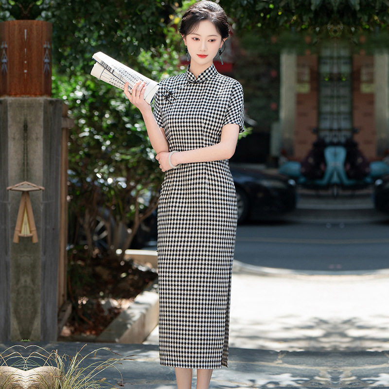 2025新款春夏款双织人棉长款旗袍修身显瘦日常可穿连衣裙礼服