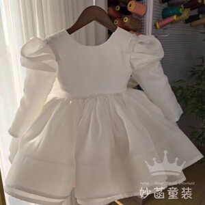 2026新款妙菡童装公主裙长袖女童白色可爱时尚礼服儿童日常可穿蓬