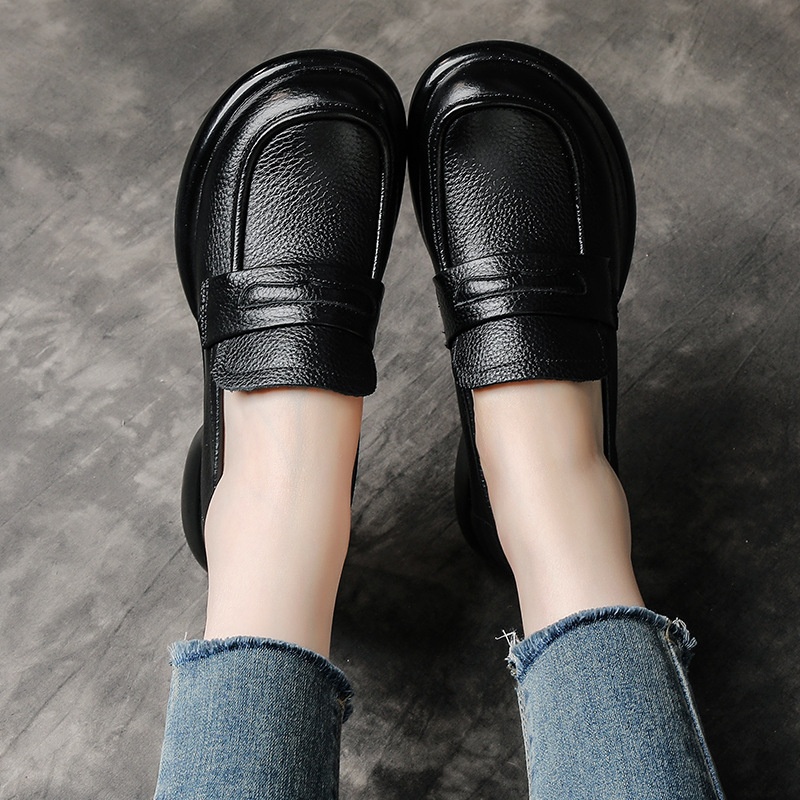 2025新款头层牛皮春秋款粗跟小皮鞋复古乐福鞋英伦风真皮女鞋